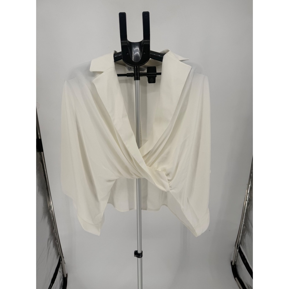 Trina Turk Draped Wrap Top Womens XS/S White Excellent Oversized Notched Lapel